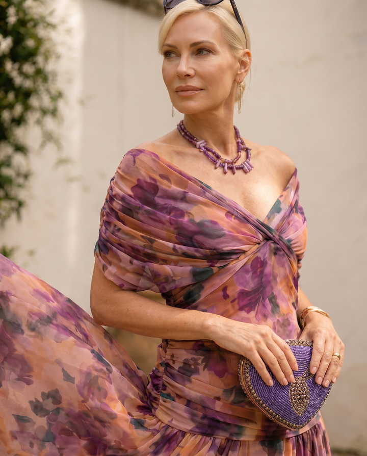 Robe maxi élégante pour les fêtes avec décolleté en forme de cœur