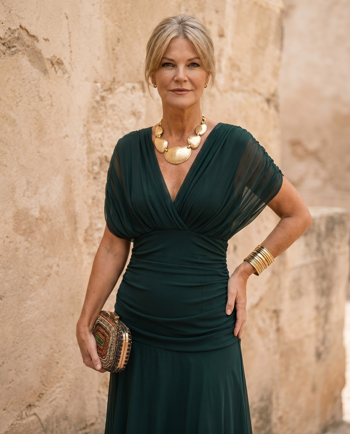 Robe maxi élégante pour les fêtes avec décolleté en forme de cœur