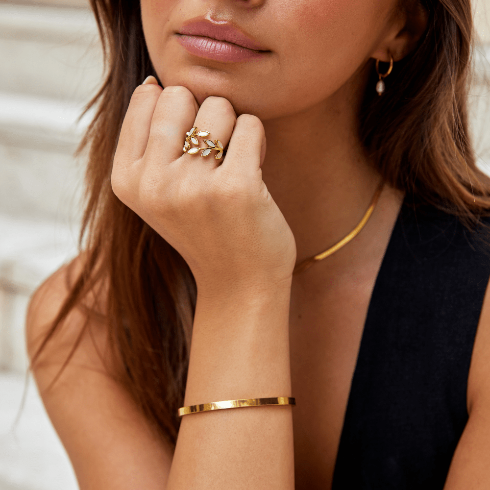 Bague feuille dorée