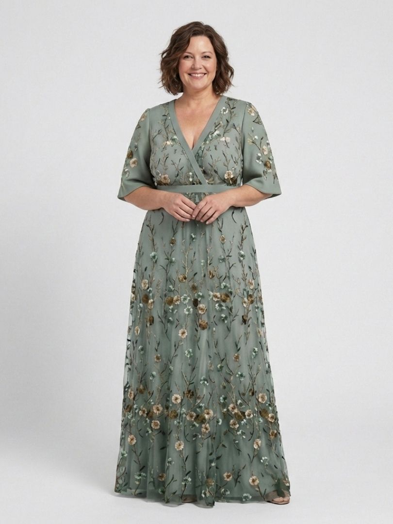 Evadne | Robe maxi florale à décolleté en V avec manches courtes