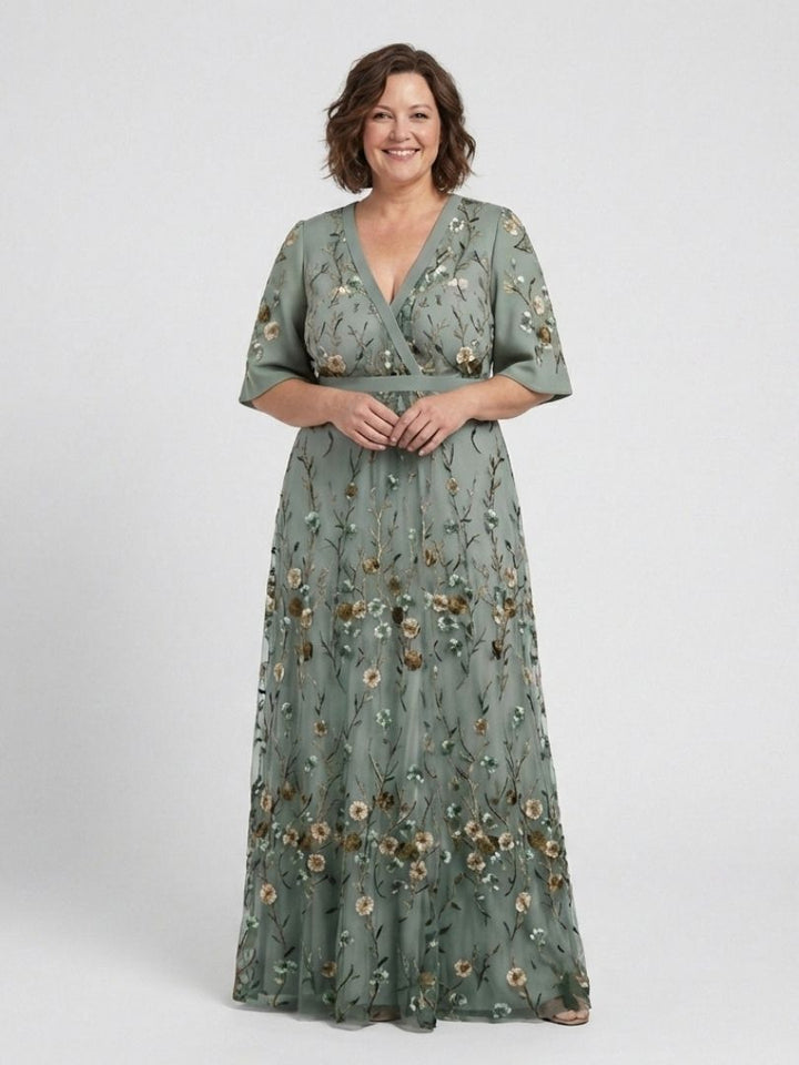 Evadne | Robe maxi florale à décolleté en V avec manches courtes