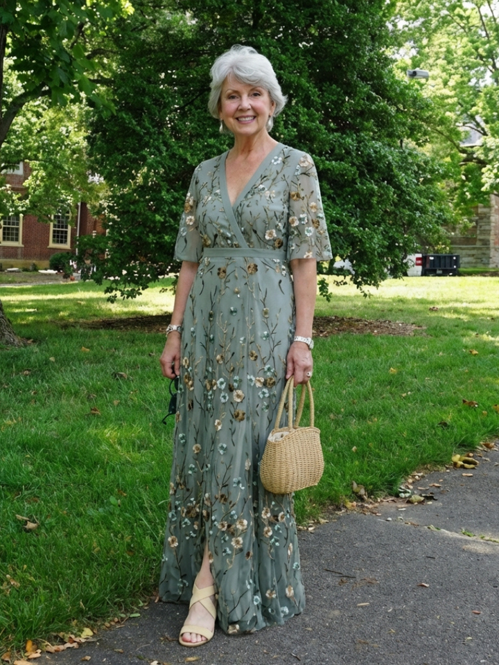 Evadne | Robe maxi florale à décolleté en V avec manches courtes