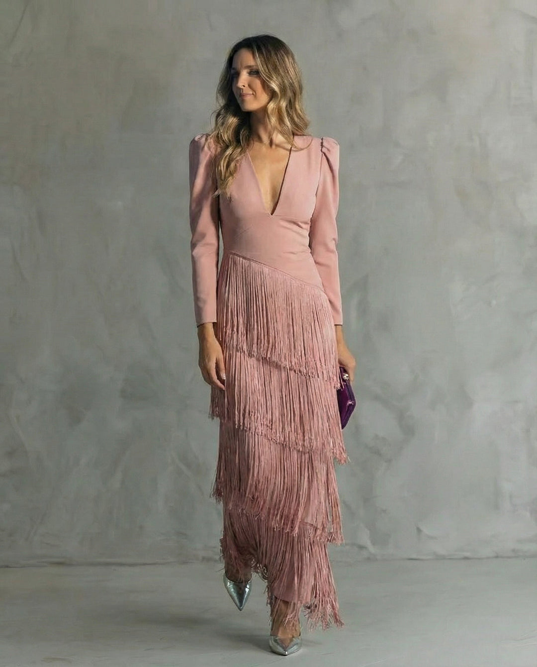 Clara™ | Robe midi élégante avec manches à franges