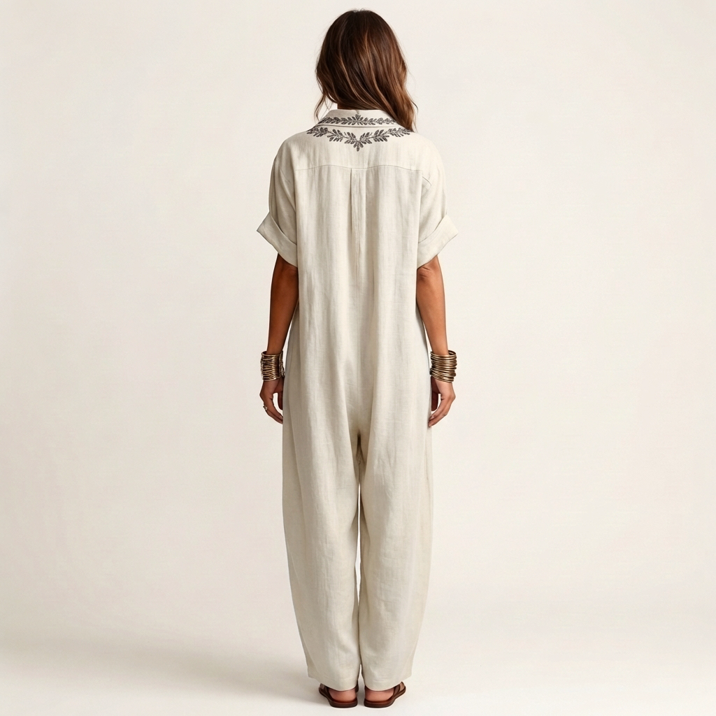 Amarina | Robe Maxi à Col V Brodé