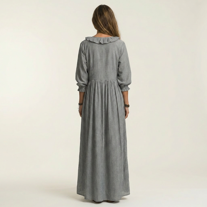 Yosetta | Robe Maxi à Rayures avec Col en V Ruffle