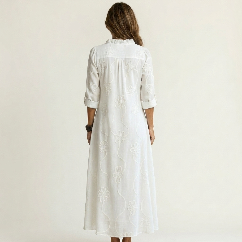 Mariam | Robe Maxi avec Broderies Florales Tonales