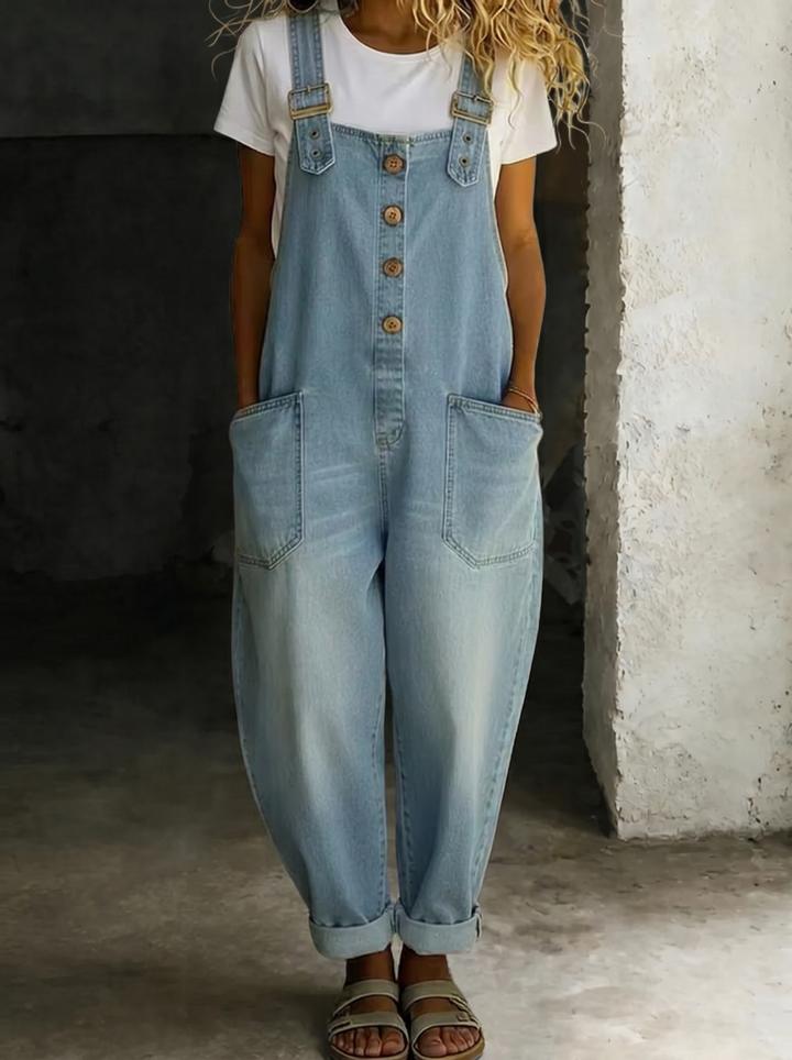 Carmen - Combinaison en denim vintage en coton doux avec bretelles ajustables