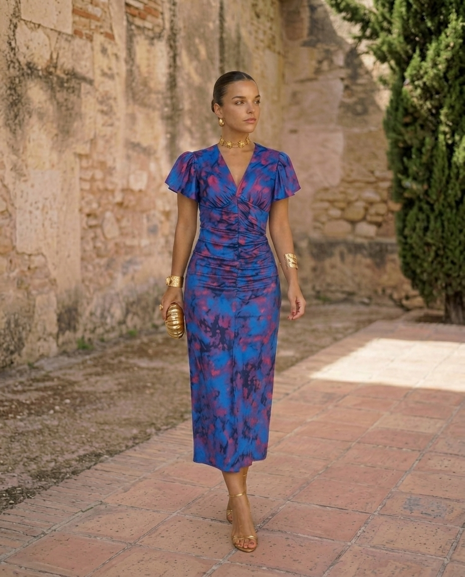 Carla | Robe Midi Avec Imprimé Fleuri et Manches Bouffantes