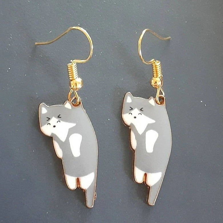 PAIRE DE BOUCLES D'OREILLES PENDANTES EN FORME DE CHATONS