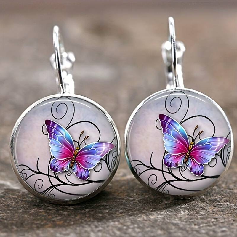 Boucles d'Oreilles Vintage Vlinder avec Cristaux Ronds