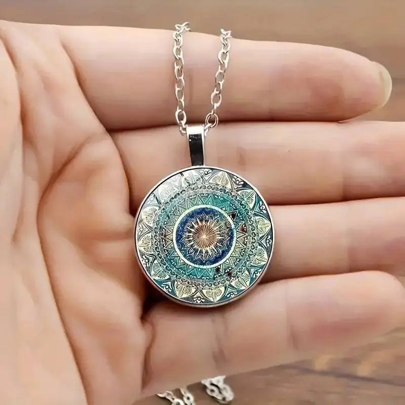 Collier Mandala Bleu Ronde Élégant