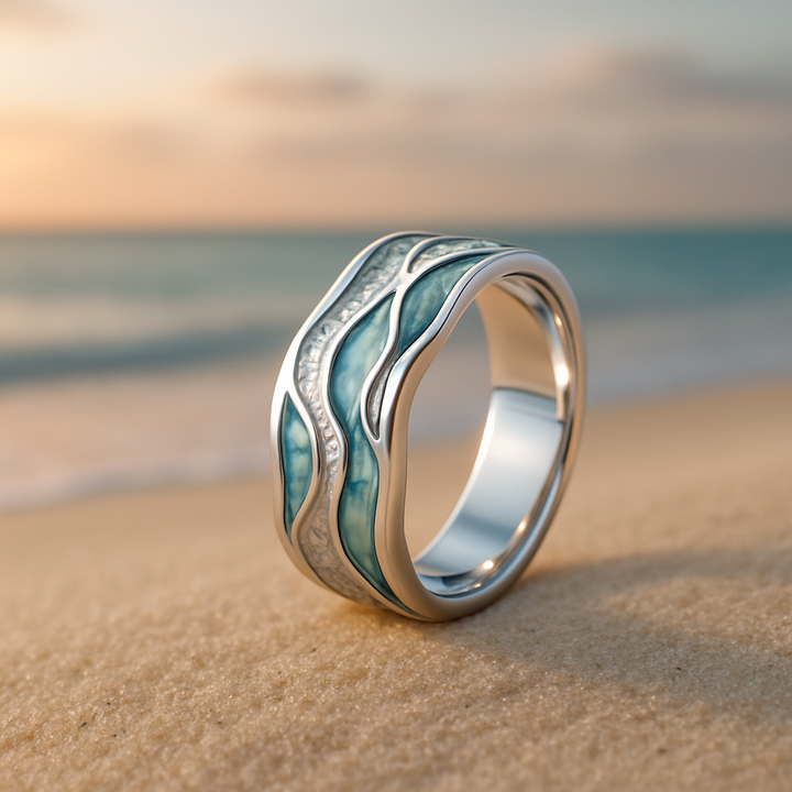 Bague en Argent aux Vagues Turquoise