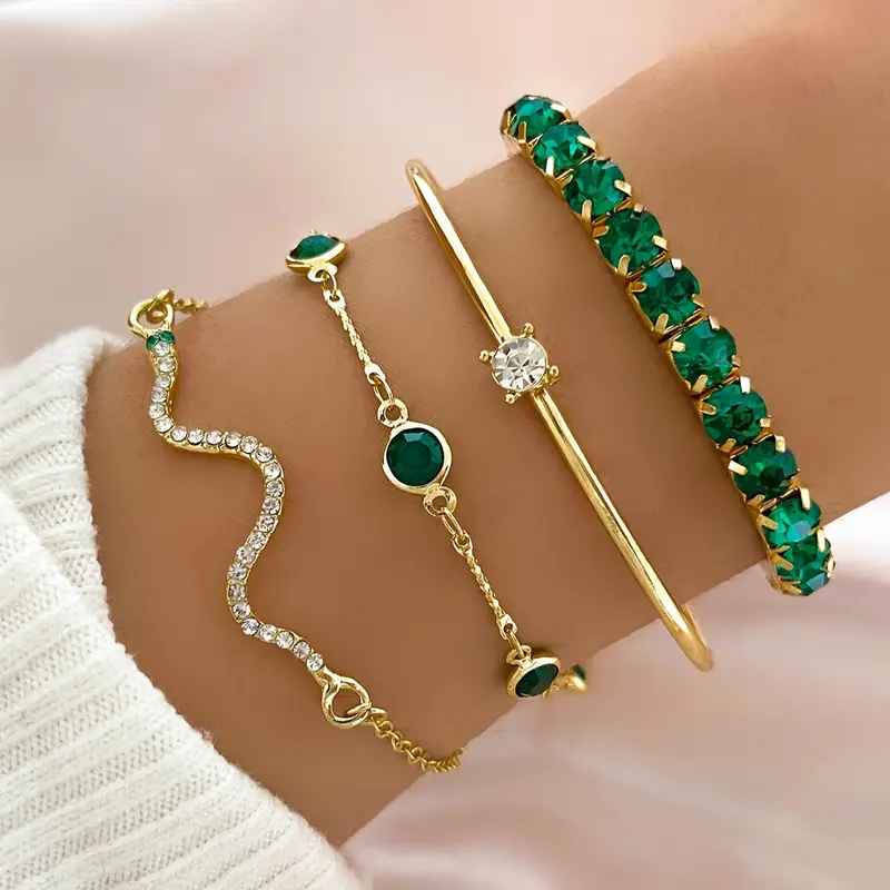 Set de bracelets vintage avec zirconia verte