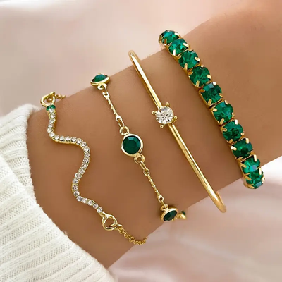 Ensemble de bracelets vintage avec zirconia verte