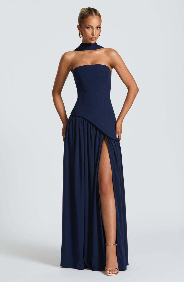 LINA | Robe Maxi Sans Bretelles avec Fente Haute