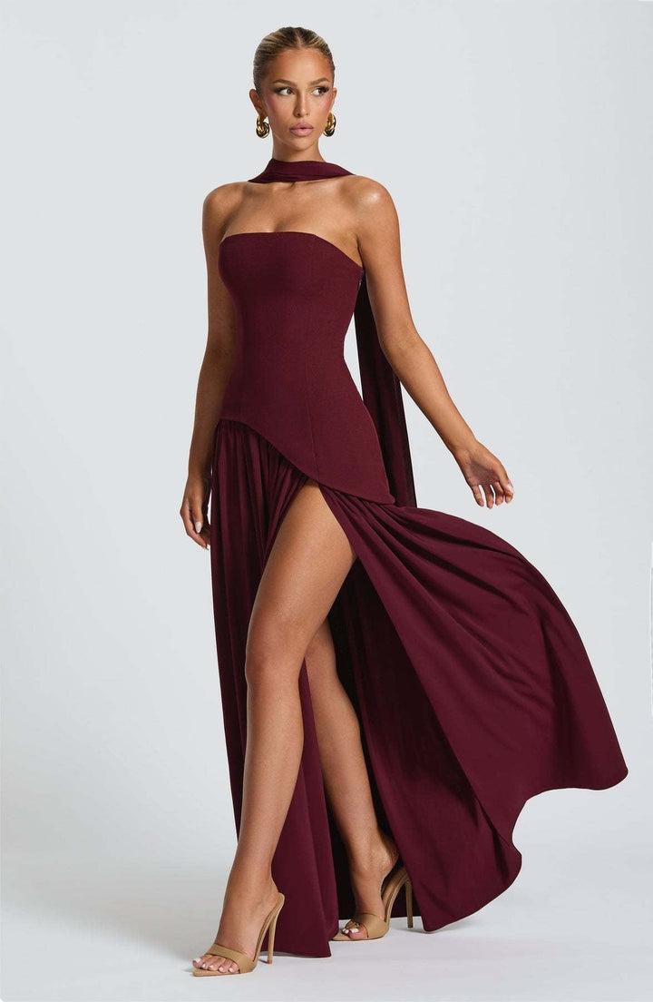 LINA | Robe Maxi Sans Bretelles avec Fente Haute