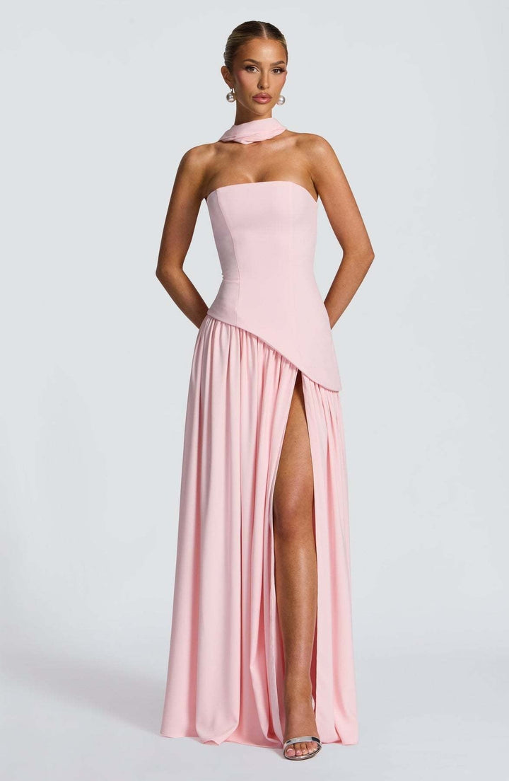 LINA | Robe Maxi Sans Bretelles avec Fente Haute