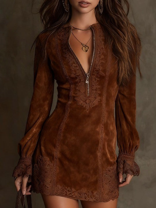 Azulena ❘ Tunique bleue avec broderie et fermeture éclair