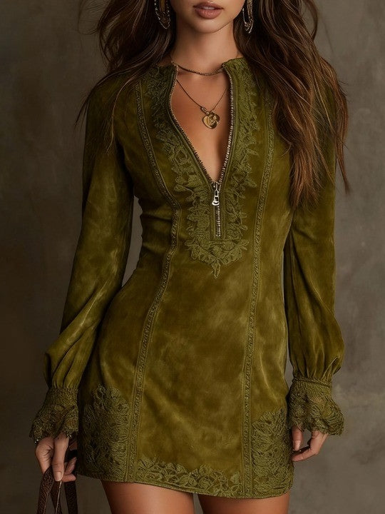 Azulena ❘ Tunique bleue avec broderie et fermeture éclair