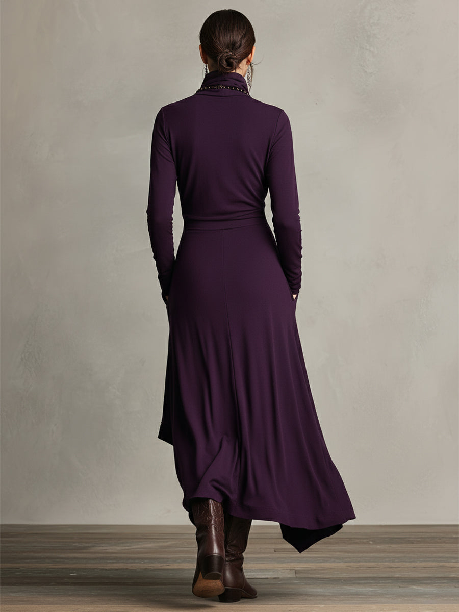 Robe Maxi Asymétrique Plissée en Coton Boho Violet pour Femmes MDA2055J9I