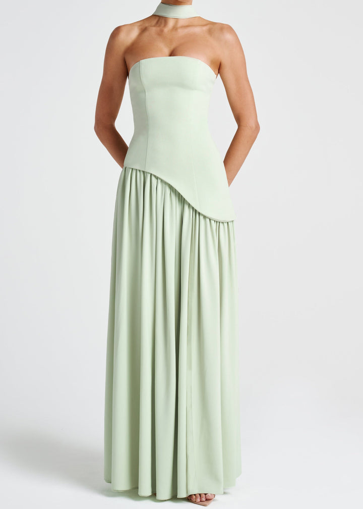 LINA | Robe Maxi Sans Bretelles avec Fente Haute