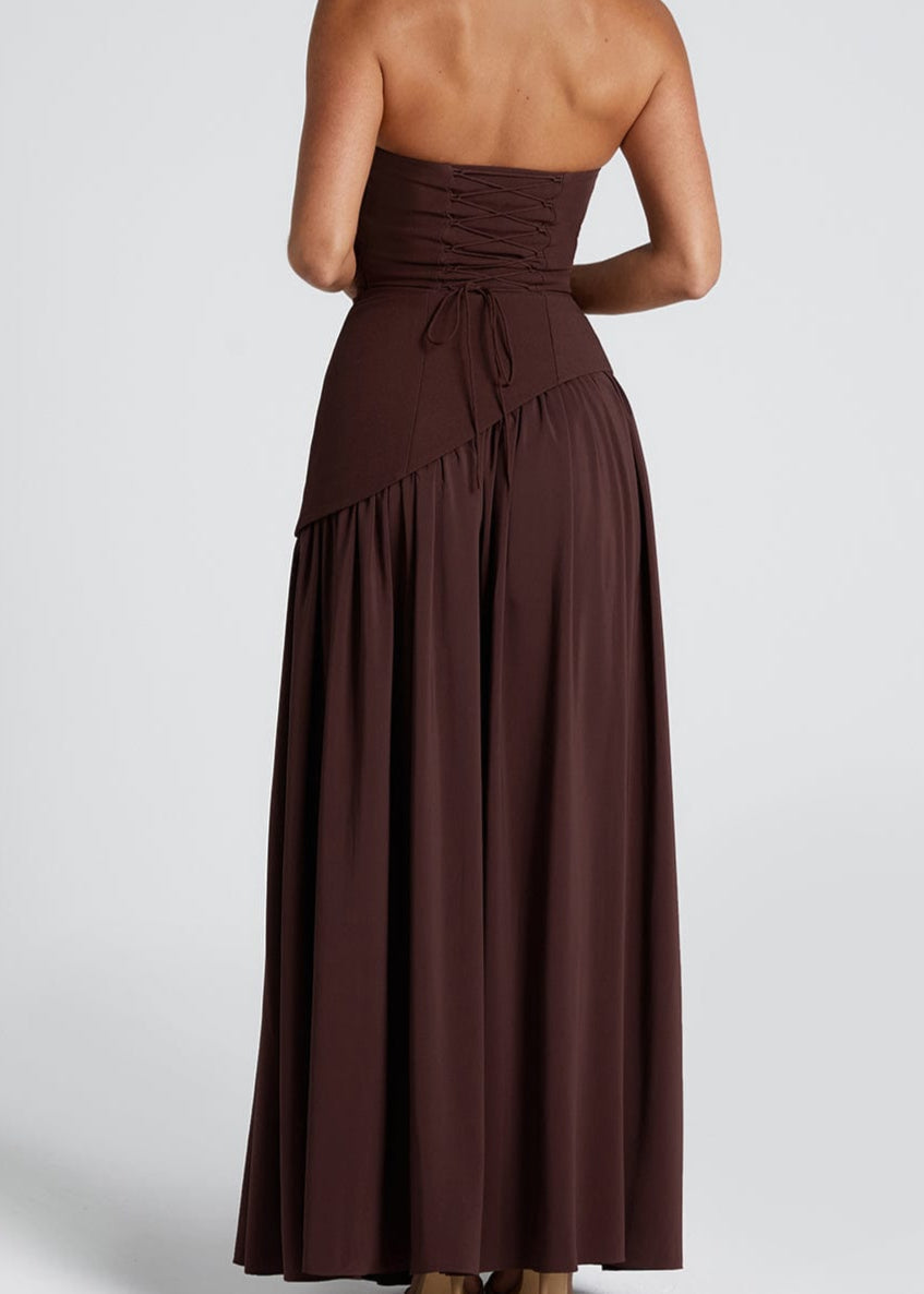 LINA | Robe Maxi Sans Bretelles avec Fente Haute