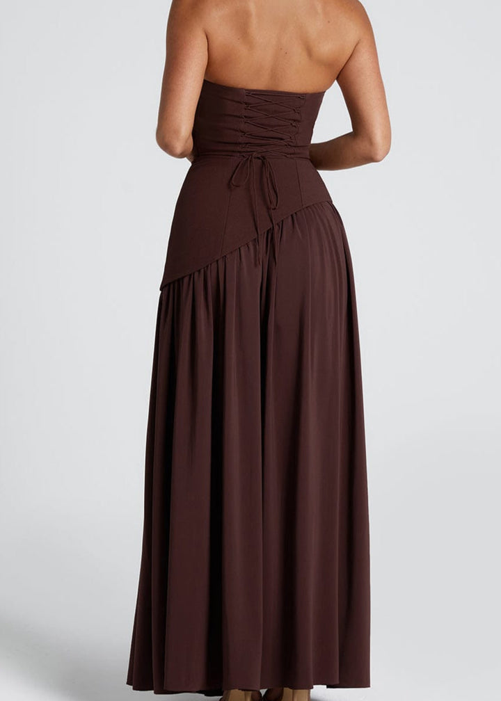 LINA | Robe Maxi Sans Bretelles avec Fente Haute