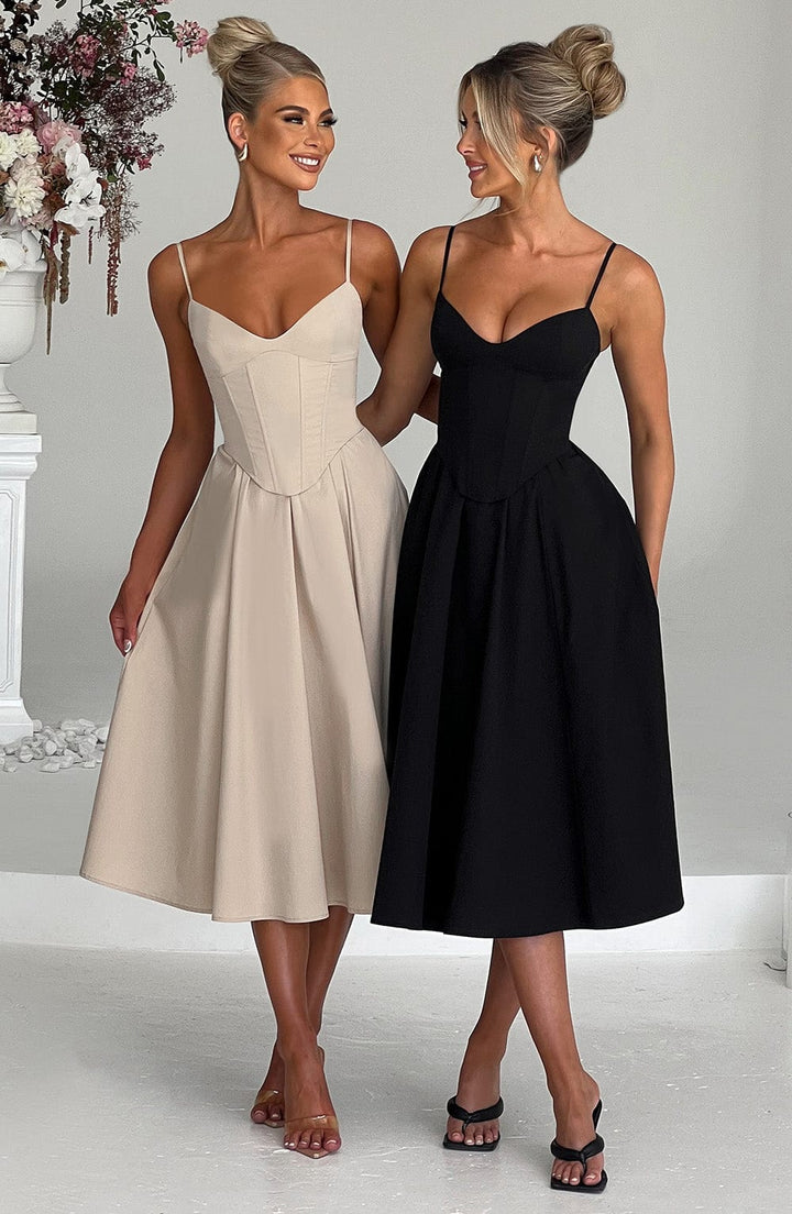 MAILEEN | Robe Midi Élégante en Style Corset