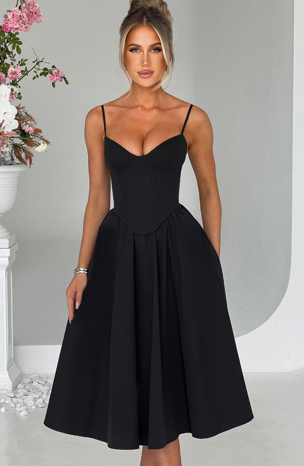 MAILEEN | Robe Midi Élégante en Style Corset