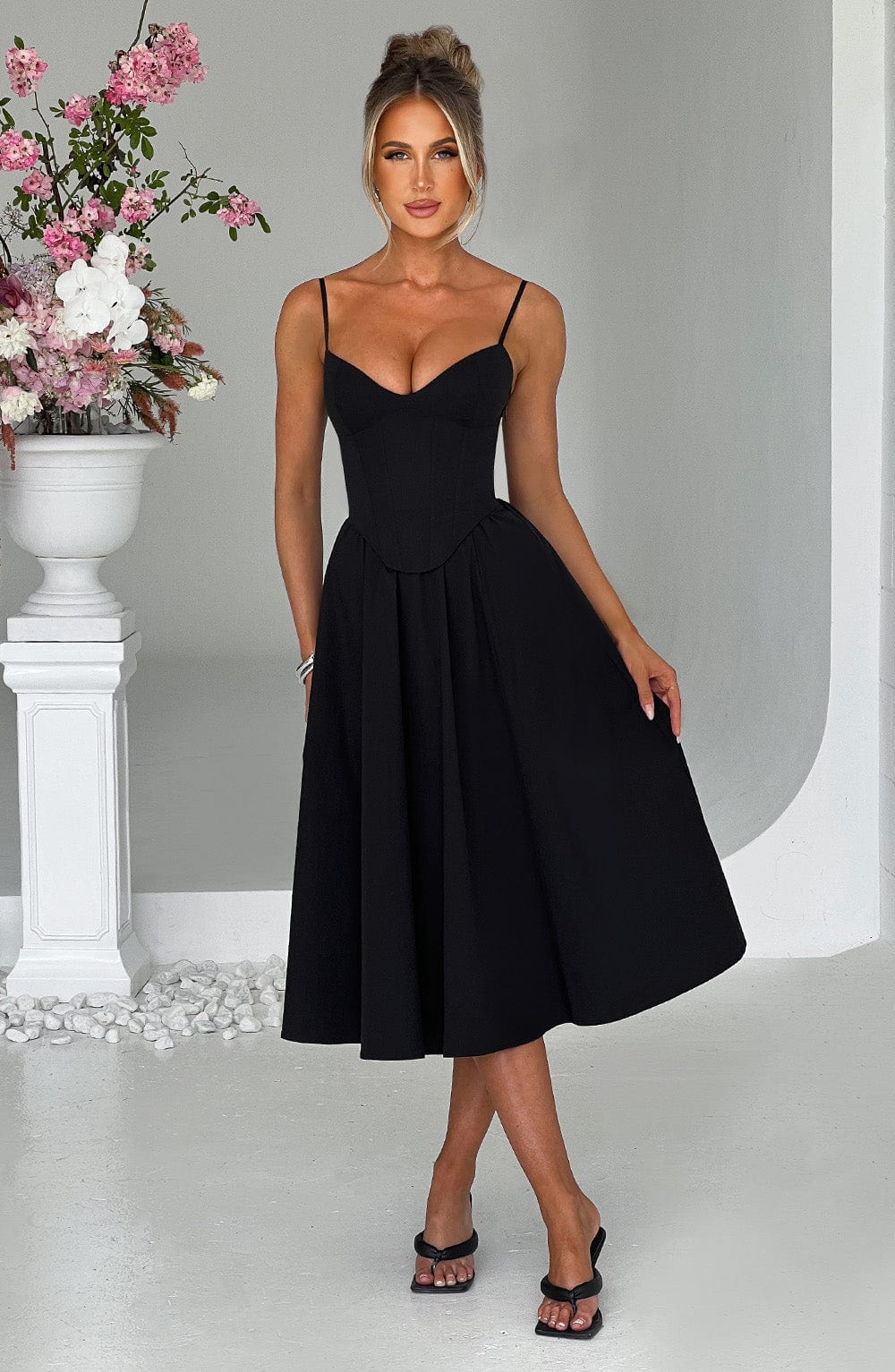 MAILEEN | Robe Midi Élégante en Style Corset