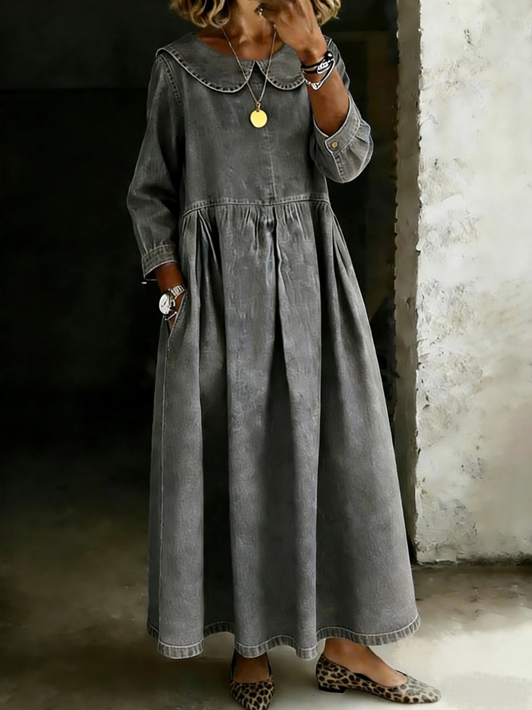 Melissa | Robe en denim à manches longues avec col rond