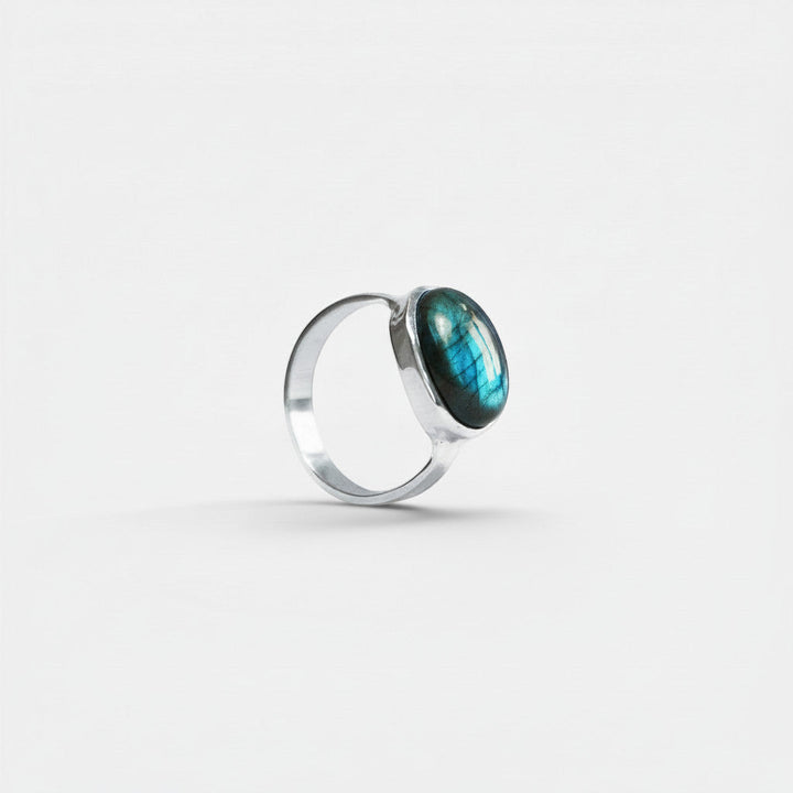 Grande Bague Ovale en Labradorite en Argent Sterling 925