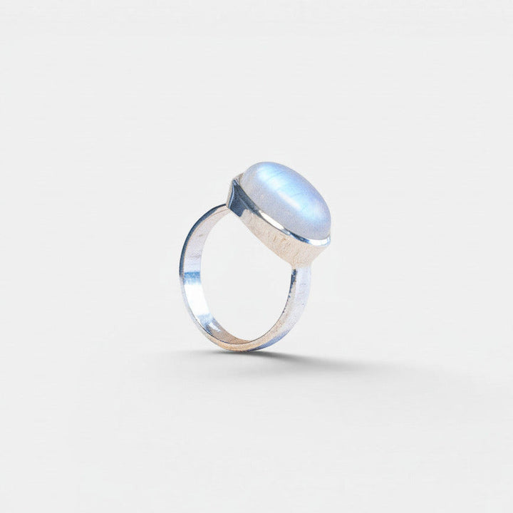 Grande Bague Ovale en Pierre de Lune en Argent Sterling 925 – Fait Main