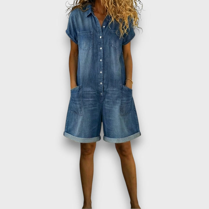 Sofía - Salopette courte vintage en denim de coton