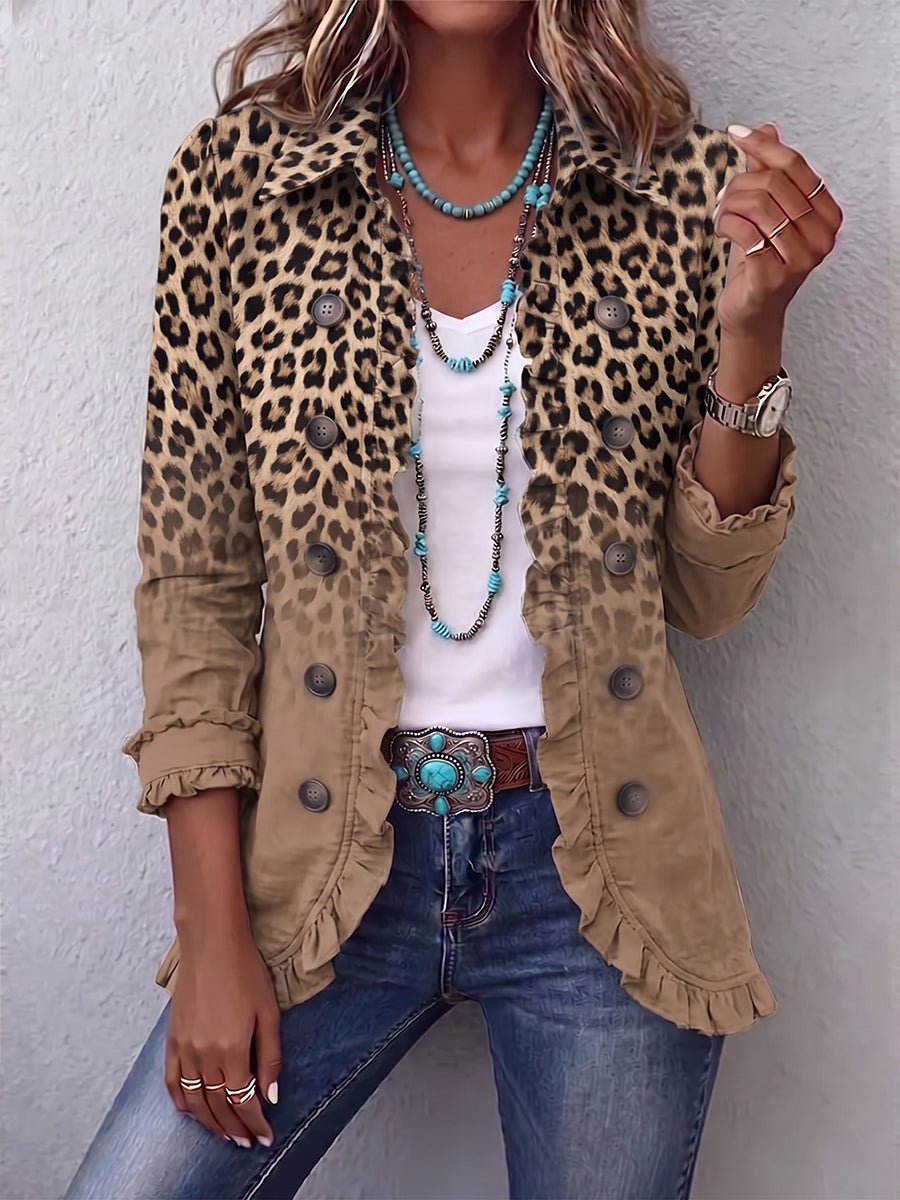 Mia | Veste à volants en dégradé léopard vintage