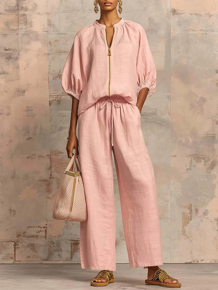 Alba | Ensemble de deux pièces : Chemise de style décontracté et pantalon à jambes larges