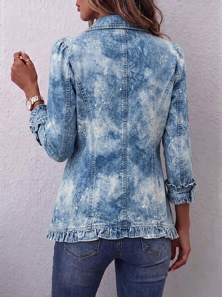 Sofia | Veste à volants de style boho avec impression botanique vintage dégradée