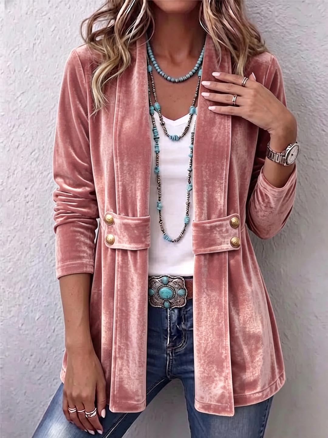 Avery | Veste Vintage avec Accent sur les Boutons à Manches Longues et Ouverture Frontal