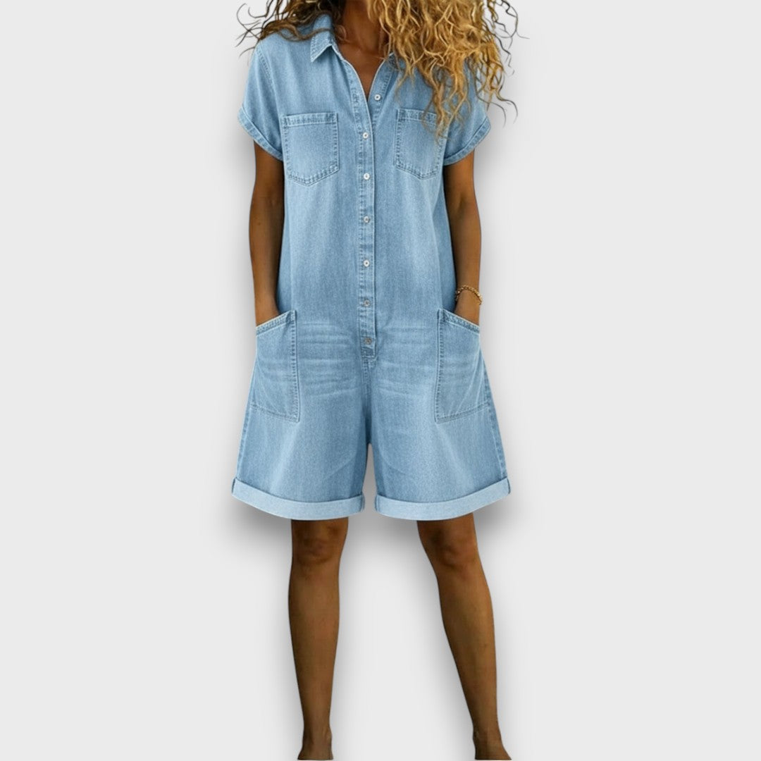 Sofía - Salopette courte vintage en denim de coton