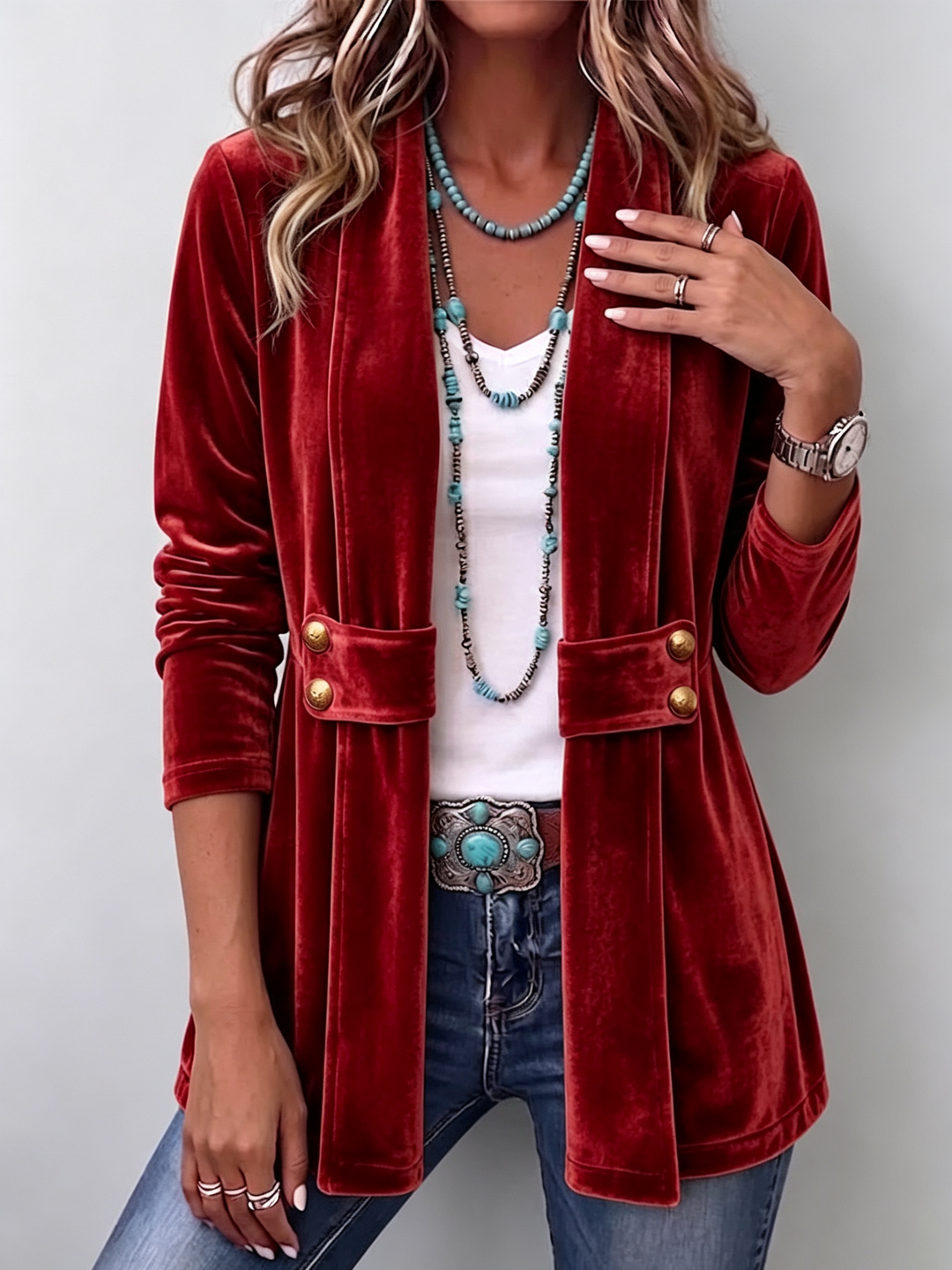 Avery | Veste Vintage avec Accent sur les Boutons à Manches Longues et Ouverture Frontal