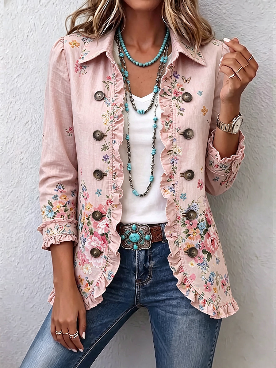 Ella | Veste à Fleurs avec Volants et Boutons