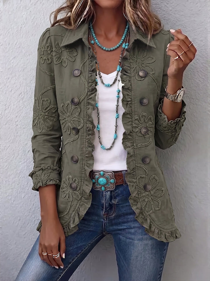 Olivia | Veste Utilitaire Brodée à Fleurs Boho-Chic avec Volants