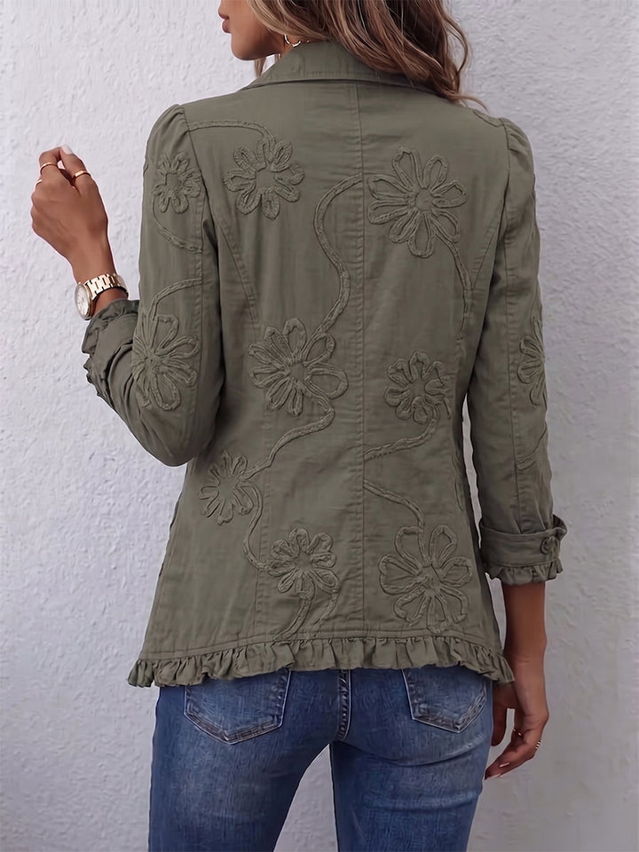 Olivia | Veste Utilitaire Brodée à Fleurs Boho-Chic avec Volants