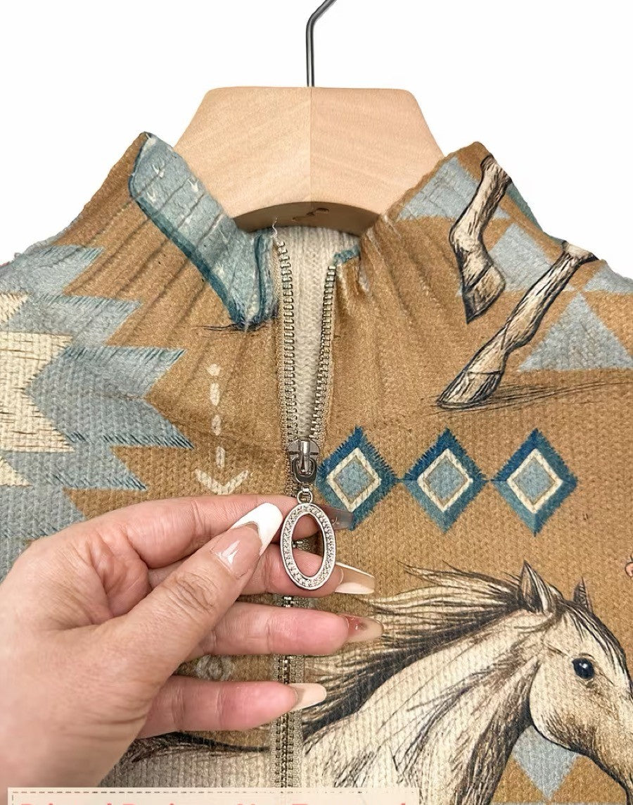 Perpetua - Cardigan zippé en couleur désert et cactus