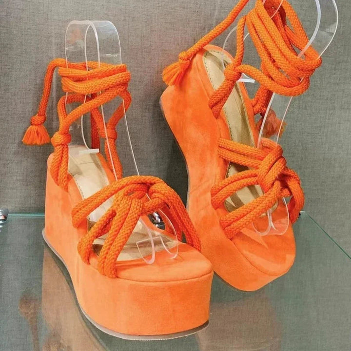 Sandales Fanny à Talon Compensé avec Lacets