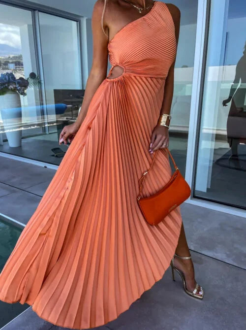 ELLA | Robe midi avec plis et une épaule