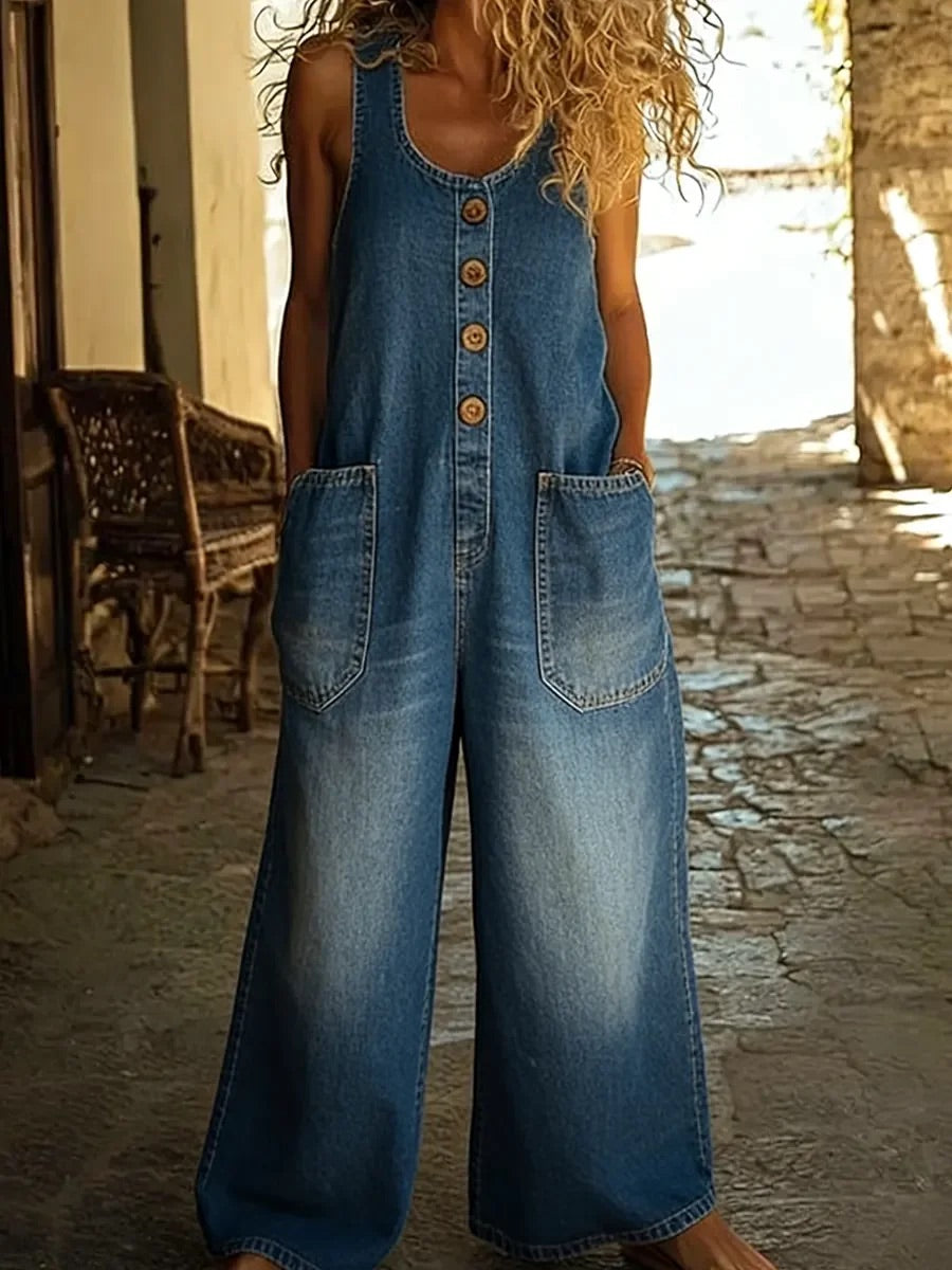 Valentina - Salopette en denim vintage en coton lavé