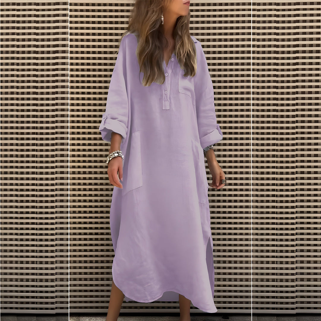 Cléa™ | Robe Longue Unie à Manches Longues