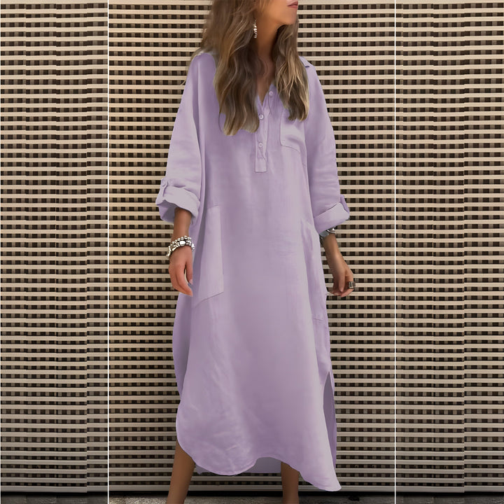 Cléa™ | Robe Longue Unie à Manches Longues