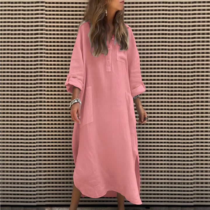Cléa™ | Robe Longue Unie à Manches Longues